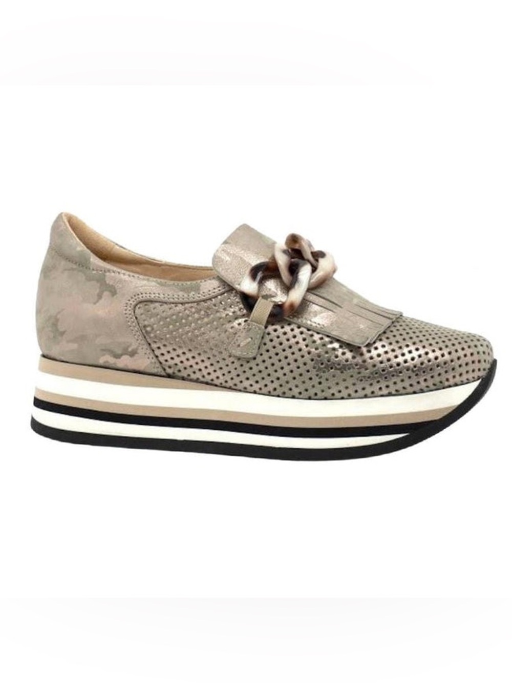 Softwaves Size 36/US 6 Women's Gray Platform Slip-On Loafers with Chain